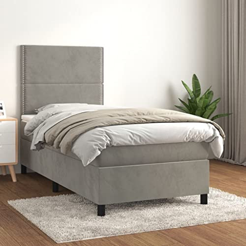 THOYTOUI Boxspringbett, Bettgestell Seniorenbett Betten Tagesbett Geeignet für Hotel Schlafzimmer Aufenthaltsraum Gästezimmer mit Matratze Hellgrau 90x200 cm Samt