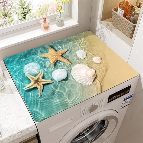 Odot Waschmaschinenauflage rutschfest mit Ozean Motiv, Waschmaschine Abdeckung Universal Saugfähig Schnelltrocknend Waschmaschinen Auflage Waschmaschinenabdeckung (60x60cm,Strand)