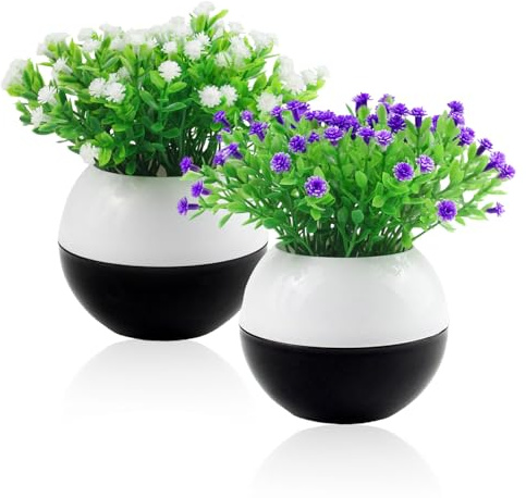 Kapokr 2 Stück Kunstblumen im Topf Schleierkraut Künstliche Pflanzen Kunstblumen Wie Echt, Kunstpflanzen Klein, Künstliche Blumen für Hause Büro Cafe Innen und Außenbereich Deko
