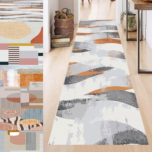 GUOJUN Teppich Läufer Flur Waschbar 50 x 490 cm rutschfest Waschbar Schmutzfangteppich Nach Maß Kurzflor, Weich Schmutzabweisend für Küche, Flur & Wohnraum, A
