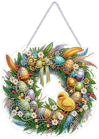 champracer Diamond Painting Kranz Ostern Deko, Ostern-diamantmalerei-hängedekoration, Diamond Painting Türkranz Ostern, Diy Ostern Tischdeko Glänzende Diamant Wanddekoration Geschenk (1 St¨¹ck)