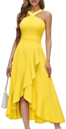 Bbonlinedress - Vestido de cóctel halter para mujer, vestido formal para graduación, boda o dama de honor, vestido largo con volantes para fiesta nocturna