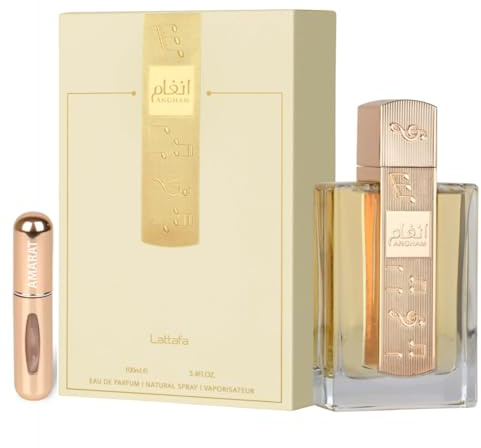 Angham Original parfym 100 ml, långvarig arabisk parfym, Eau de Parfum innehåller 5 ml påfyllningsbar atomizer, orientalisk doft med anteckningar av mandarin, rosa peppar och vanilj (Angham)