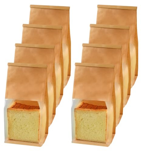 FSSTUD Braune Kraftpapier-Brotbeutel mit Sichtfenster, Sauerteig-Bäckereibeutel, gebackene Lebensmittel, Verpackungsbeutel, große Kekse, Dessert, Aufbewahrungstasche, Brot, Toastbeutel mit Zinnbändern