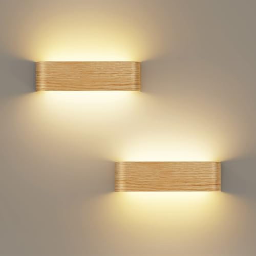 OOWOLF Indoor Led Wall Lights - 2 Pack 3000K/4500K/6000K Adjustable Color Temperature Wall Lights for Bedroom Living Room Kitchen Dining Room (2 Pack, Wood Grain)