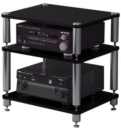 Easnuroz HIFI-Audio-Schrank 2/3/4-stöckiger HIFI-Plattenspieler-Ständer HiFi-Racks Und -Ständer Audio-Rack-Schrank AV-Regal TV-Tisch Für Verstärker/Turntable/Sky Box/Drucker(Schwarz,60*48*57cm(3Tier))