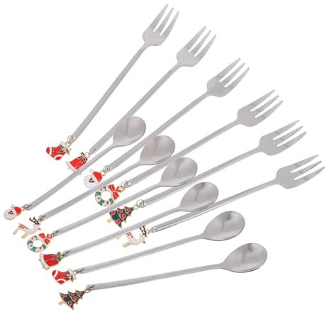 GARVALON Set Di 12 Posate Natalizie in Acciaio Inossidabile, Cucchiaini Da Caffè e Dessert, Forchette e Cucchiai Per Mescolare, Stoviglie Festive Per Cene e Bevande Delle Feste, Confezione Regalo