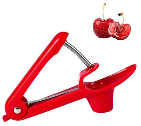 Kirschenentkerner– Edelstahl Obstkernentferner für Kirschen, Oliven & Beeren – Handliches Werkzeug zum Entkernen, leicht zu reinigen & langlebig (Rot)