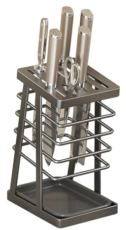 SYFUNLV Stainless Steel Hollow Knife Holder,Universal Knife Block,Kitchen Knife Holder with Detachable Base,Kitchen Countertop Knife Storage Rack,Modern Cutlery Storage Box,for Storing Knife (Gray)