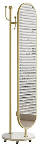 JNTFNE Ganzkörperspiegel mit Rollen, drehbarer Spiegel mit Garderobe, Standspiegel mit Aufbewahrungsständer, Ganzkörperspiegel für Frauen und Mädchen, Zuhause, Schlafzimmer, Wohnzimmer, Gold