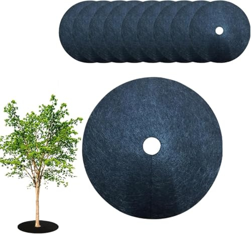 Disco de acolchado, tela no tejida, antimalezas, protección de árboles, permeable, biodegradable, jardinería, juego de 10, anillos de mulching, tela de pajillaje, tamaño (32 cm)