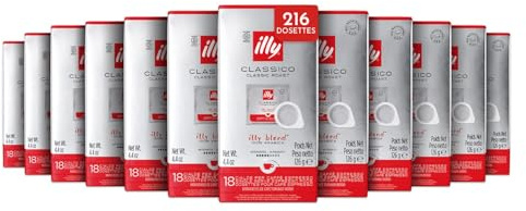 illy Caffè in Cialde E.S.E Monodose CLASSICO, 216 Cialde Compostabili | 100% Arabica con Note di Fiori d'Arancio e Gelsomino, Gusto Morbido e Retrogusto Dolce, 12 Confezioni da 18