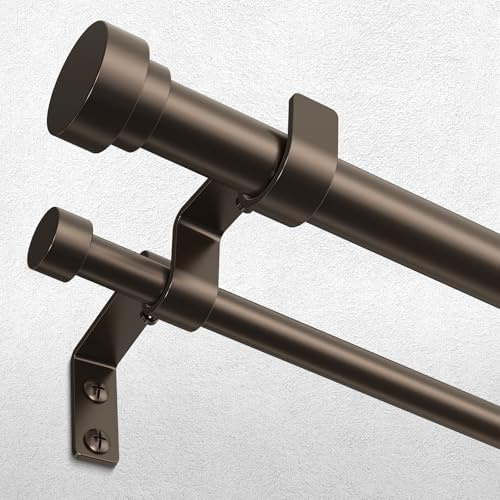 Wolistsa 36-124 Inch Double Curtain Rod, Bronze Modern Heavy Duty Dual Rods