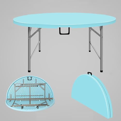 Tavolo pieghevole rotondo portatile per uso esterno, capacità di carico 300 kg, leggero, tavolo da picnic con manico, ideale per campeggio, barbecue, feste in giardino (blu, 150 x 74 cm)