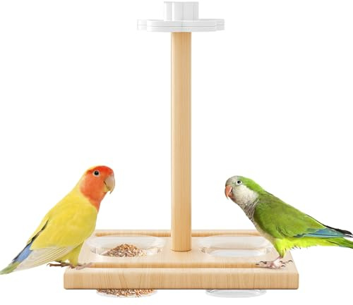 Sittpinne för Fågelbur Vatten- och Foderskål för Fågelbur | Conure Träperch Ställ med Matarskålar Till Amadiner Kakarikor Kakaduer Och Övriga Smygpapegojor
