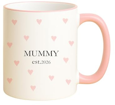 allaboutthebump Personalised Mummy & Daddy Est. 2026 Heart Ceramic Mug Set, Custom New Parents Gift, Pregnancy Announcement, Baby Shower, Mother's Day & Father's Day (Pink Mug: Mummy)