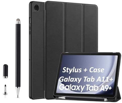 Smart Case + Stylus Pen für Samsung Galaxy Tab A11+ / A9+ 11-Zoll, schlankes Stand Smart Schutzhülle mit Stift für Galaxy Tab A11Plus Tablet, Auto Wake/Sleep (Schwarz, 11 Inches,Tab A11+/A9+)