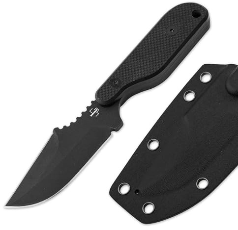 BÖKER PLUS® Kagat - taktisches Messer mit 8,7 cm Harpoon Klinge schwarz - Fulltang Einsatzmesser feststehend mit G10 Griff - kleines Profi Gürtelmesser schwarz mit Kydesx-Scheide & Gürtel-Adapter