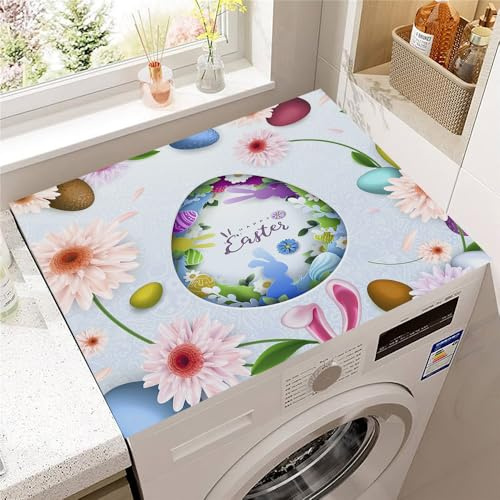 Hearda Housse Machine a Laver Pâques 3D,Dessus Tapis Lave Linge Antidérapant,Housse de Protection pour Machine à Laver Top,Tapis de Protection pour Dessus Sèche-Linge (Fleurs,30x40cm)