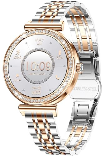 findtime Smart Watch for Women Smartwatch for Android iOS Phones Make/Answer Calls Heart Rate Sleep Monitor Sport Modes SMS Notification Pedometer Watch Custom Dial Diamond Watch for Ladies