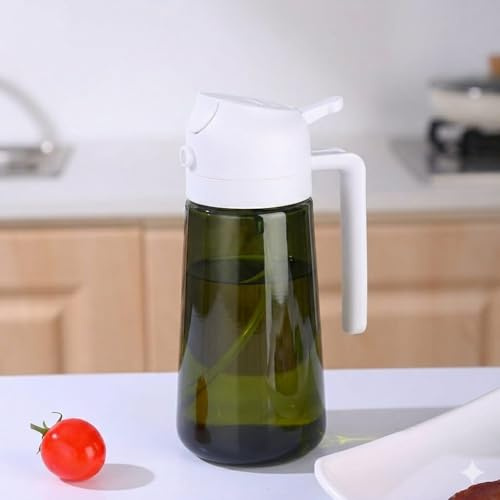 Genérico DARBEN Pulverizador de Aceite 2 en 1 con Spray y Dosificador, Dispensador Aceitera Cristal 750ml Antigoteo para Freidora de Aire, Cocina Saludable, Ensaladas y Barbacoa — Blanco