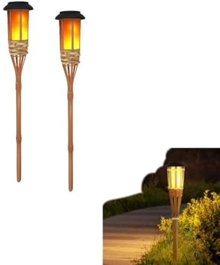 Antorcha Solar de Bambú para Exteriores 12 LEDLuces, Lámpara de Antorcha de Jardín, Linterna para Patio y Césped, Luz Decorativa para Fiesta al Aire Libre，luces solares led exterior jardin