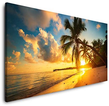 Palmen am Strand 120x 60cm Panorama Leinwand Bild XXL Format Wandbilder Wohnzimmer Wohnung Deko Kunstdrucke