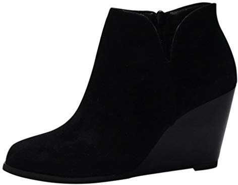 SoonerQuicker Chelsea Boots Women High Heels Wedges Suede Leather Ankle Boots Ladies Boots Zipper Fashion Booties (6 UK, Black)