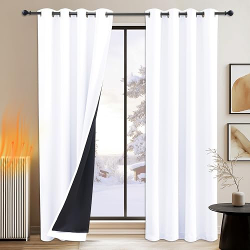 PONY DANCE Tür Vorhang Weiß Blickdicht Ösenvorhang 2er Set H 200 x B 140 cm Doppellagige und Lichtundurchlässige Gardinen für Schlafzimmer Schwere Vorhänge gegen Kälte Thermovorhang