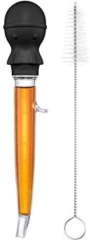 U-Taste 1.5oz Angled Turkey Baster: 109℃ Heat Resistant Food Grade Tritan Silicone Meat Pipette with Large Octopus Bulb and Cleaning Brush for Cooking Roasting Basting Chicken Beef Meat (Black)