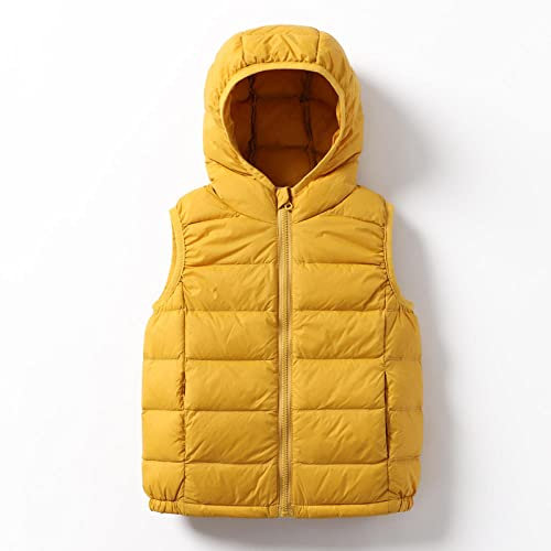 Angelweste Große Größe Weste Warme Weste Winterweste Herbst- Und Winterkleidung Kinder Leichte Daunenweste Weste Mädchen Jungen Jungen Babys Kapuzenweste Weiße Entendaunen Zum Warmhalten-Gelb_120Cm