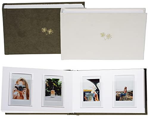 hey blanks 3 Inch Vegan Leather Hardcover Mini Photo Album with Writing Space 52 Pockets Compatible with Fujifilm Instax Mini 11 9 8 7s 90 70, Wedding Mini Photo Album (Olive)