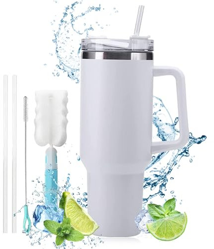 Doppelwandiger Edelstahl Vakuum Isolierbecher,Tragbare Autobecher Becher Tumbler,Isolierter Thermo Trinkbecher Edelstahl mit Griff,Thermobecher 1180 ML (40OZ)