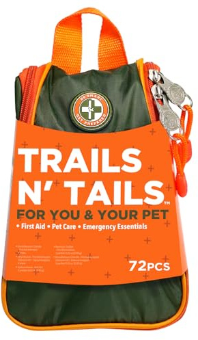 Be Smart Get Prepared Trails N’ Tails First Aid For You & Your Pet - 72 Pieces - Pet Care & Emergency Essentials - Designed for Pets, Outdoor, Auto & Home - Compact & Portable
