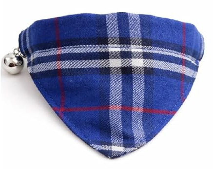 Luxuriöses Katzenhalsband mit Fliege und Glöckchen, sichere Schnellverschluss-Schnalle, ZACAL Katzenhalsbänder (blaues Schottenkaro-Stil-Bandana)