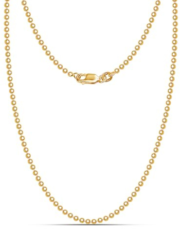LeCalla 18K Gold Over Sterling Silver Italian 1.50 MM, 2 MM, 3 MM Ball Chain Necklace for Teen Women and Men 16, 18, 20, 22, 24 Inches, 925 Sterling Silver Chain Made in Italy with Lobster-Clasp