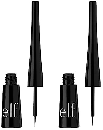 e.l.f. Expert Liquid Liner Lot de 2 eyeliner liquide extra fin hautement pigmenté pour une définition précise, longue durée, végétalien et sans cruelty-free, noir de jais