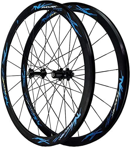 ZECHAO V Bremsfahrradräder 700C, Doppelwand Ultra-Licht-Aluminiumlegierung 40 mm Rennradräder C Bremse for 7/8/9/10/11 Geschwindigkeit Wheelset (Color : Blue, Size : 700C)