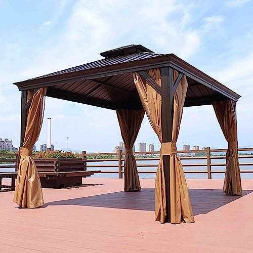 Hardtop-Pavillon, verzinkter Stahl, Pavillon-Überdachung für den Außenbereich, doppelt belüftete Dachpergolen, Aluminiumrahmen mit Netz und Vorhängen, 30,5 x 30,5 cm