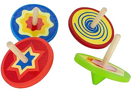 GICO Set di trottole in legno per bambini, con 4 trottole colorate, altezza 5,5 cm, diametro 5,5 cm, 6468