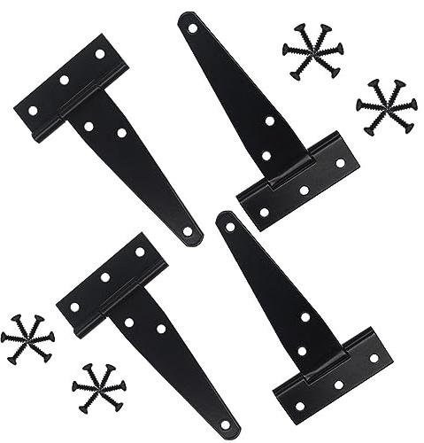 KOVNISE 4 Pack 10.1 cm T-Strap Heavy Duty Schuppen Türscharniere Tor Strap Scharniere Schwarz Tee Hinge Wrought Hardware für Holz Schuppen Scheune Tür Zaun Tor Swing Hof Tür