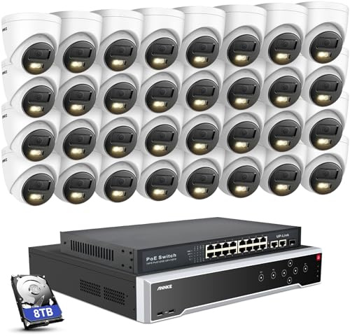 ANNKE 32 Channel 12MP NVR PoE Security CCTV Camera System, Human Vehicle Detection, Color Night Vision, 32CH NVR with 8TB HDD, 32x 3K PoE IP Cameras for Home Business Surveillance