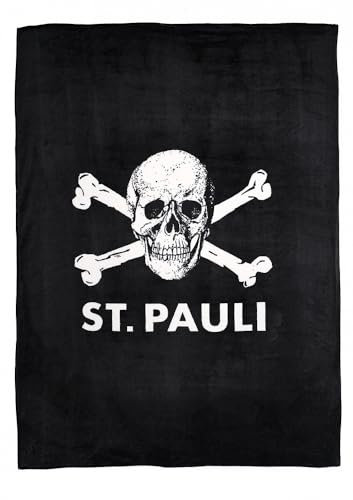 FC St. Pauli - Totenkopf - Fleecedecke Kuscheldecke Decke schwarz, 200x150 cm