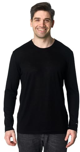Merino.tech Camiseta Lana Merino de Hombre con Manga Larga - 100% Jersey Lana Merino Ropa Interior Hombre (Large, 190 Black)