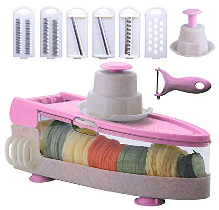 Vegetable Chopper Kitchen Vegetable Slicer Spiralizer Slicer Dicer ，Rotary Cheese Grater,Vegetable Slicer,Professional Mandoline Chopper Food Slicer 6 in 1 Vegetable Cutter Premium Potato Slicer, Onio