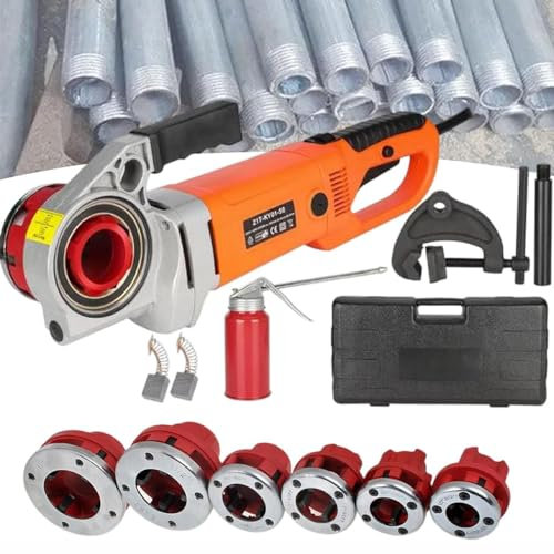 CYMYYDS Filettatrice per Tubi Elettrica Portatile Portatile 2300w Filettatrice per Tubi Industriale, Kit di Azionamento Manuale per Carichi Pesanti, Tagliatubi per Filettature,4Heads