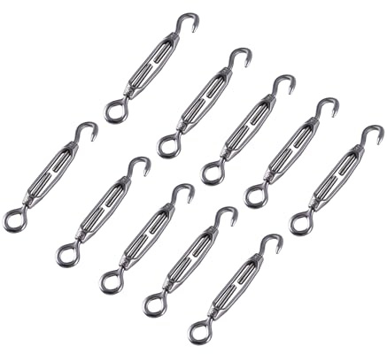 CNCYEAH 10 Stück M4 Spannschloss, 304 Edelstahl Spannschloss, Verstellbare Haken Und Öse Drahtspanner für Sonnensegel Spanner Edelstahl Seilsystem Gartendraht Zaunspanner