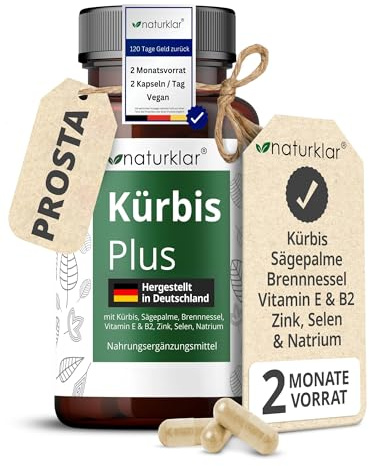 Sägepalmenextrakt & Kürbiskernextrakt Kapseln – hochdosierte Extrakte | 8-fach Kombi für Männer mit Brennnessel, Vitamin E & B2, Zink & Selen – 120 Kapseln – vegan, laborgeprüft aus Deutschland