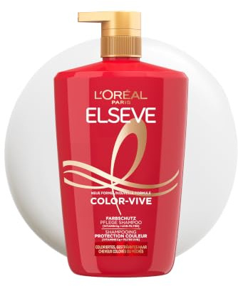 L'Oréal Paris - Shampooing Soin Protection Couleur - Protection Couleur Jusqu'à 10 Semaines - Pour Tous Types de Cheveux Colorés ou Méchés - Enrichi en Pivoine et Filtre UV - Elseve Color-Vive - 1L