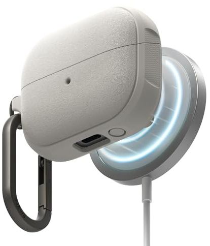 Ringke Onyx Magnetic for Samsung Galaxy Buds 3 Pro / 3/3 FE Case [Compatible with MagSafe] Shockproof TPU Non-Slip Texture Cover with Keychain Carabiner - Warm Gray